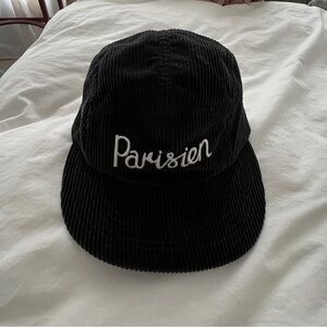 MAISON KITSUNE Black Corduroy Hat Parisian Embroidery